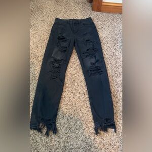 American Eagle Outfitters Black Distressed Straight Leg Jeans